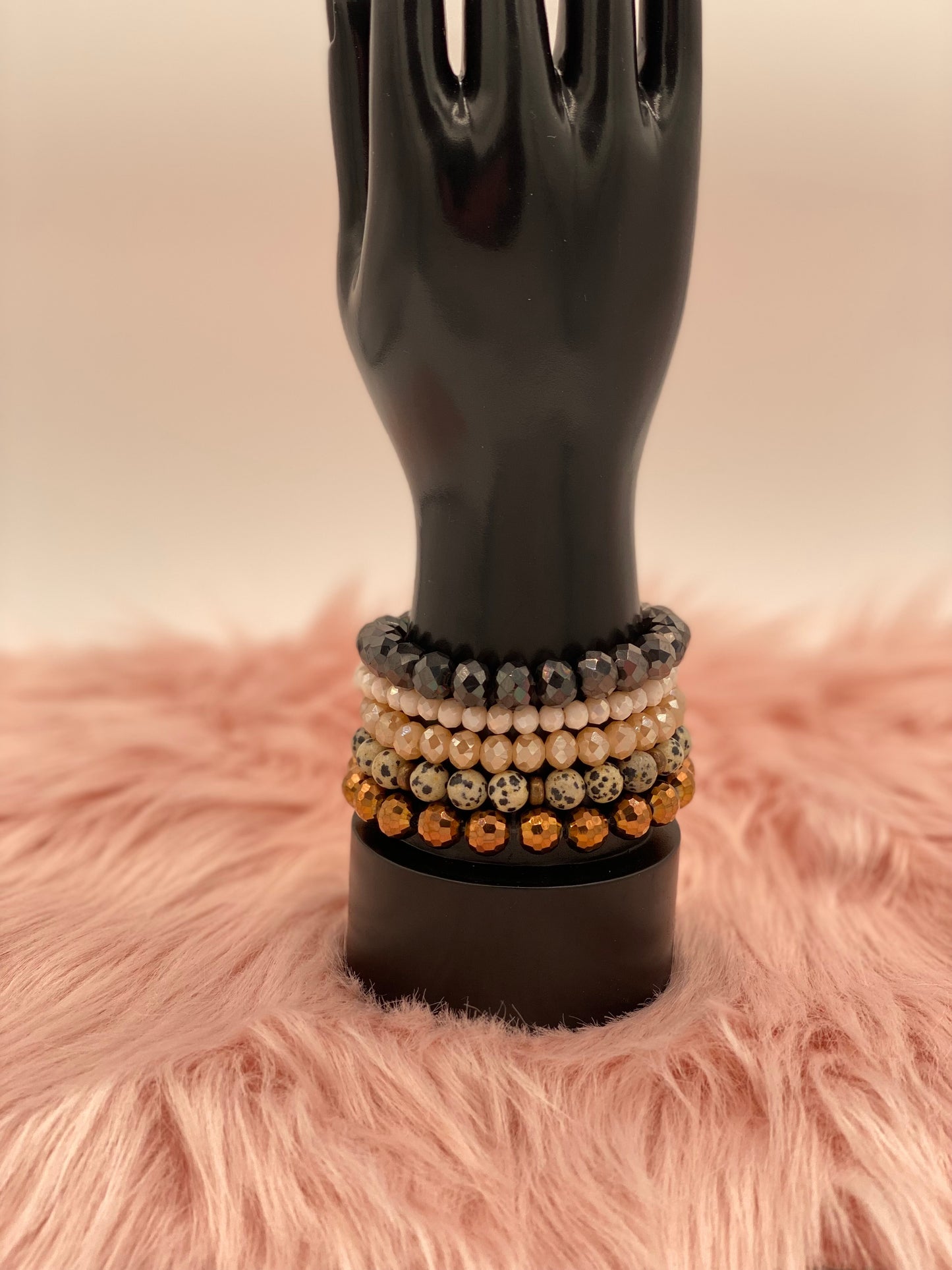 Stone & Bead Bracelet Dalmatian Jasper/Bronze