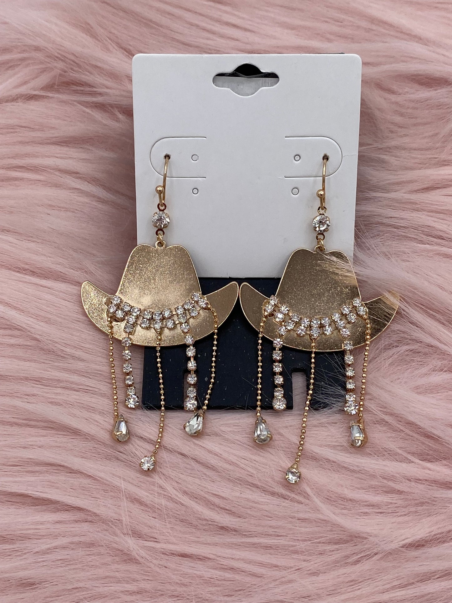 Cowgirl Hat Crystal Fringe Earrings