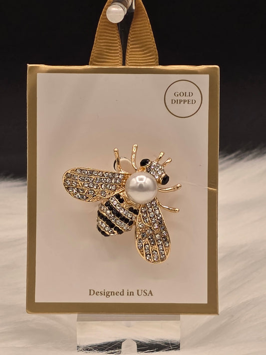 Queen Bee Gold-Dipped Pearl & Crystal Brooch