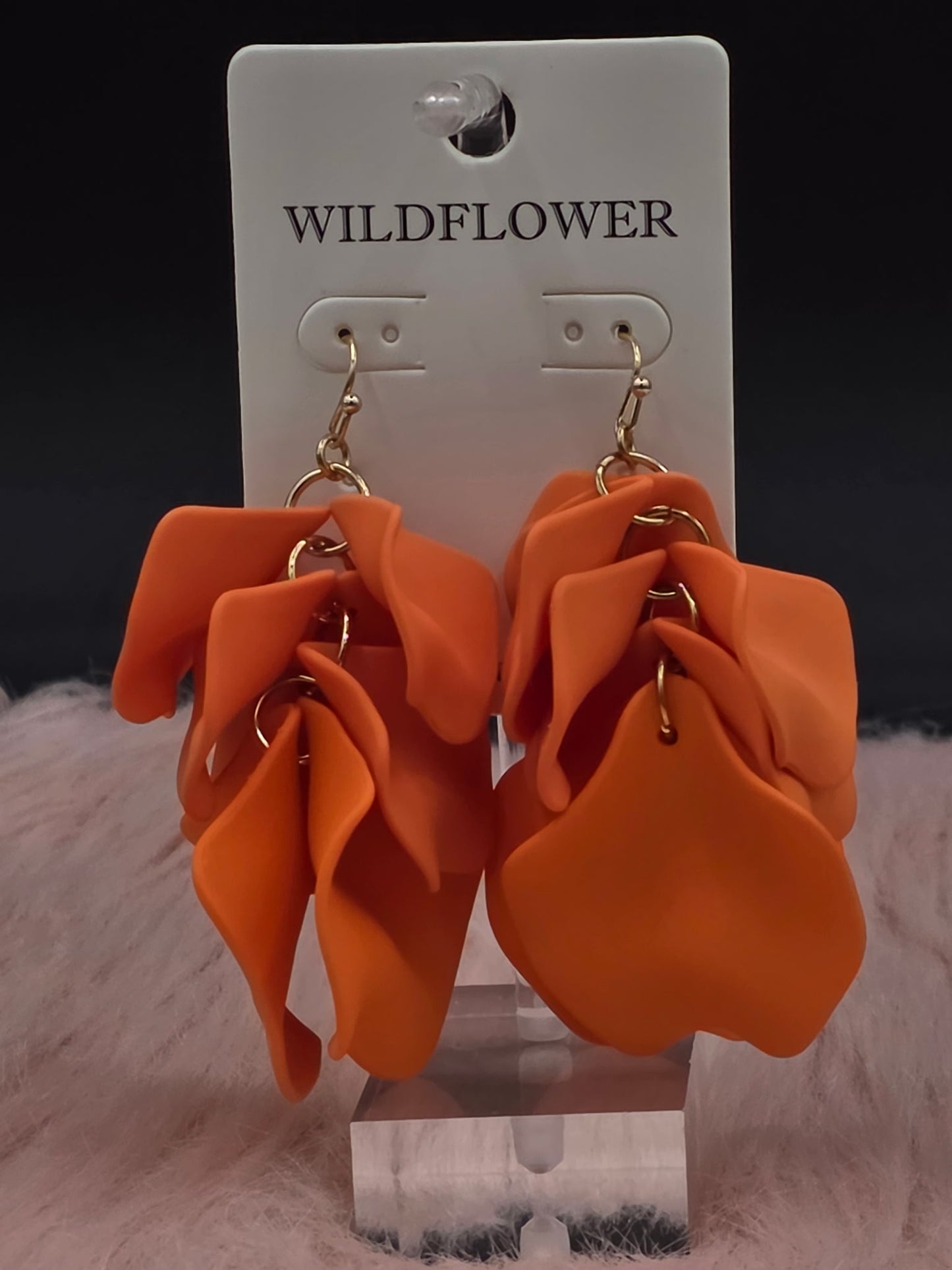 Orange Flower Petal Dangle Earrings