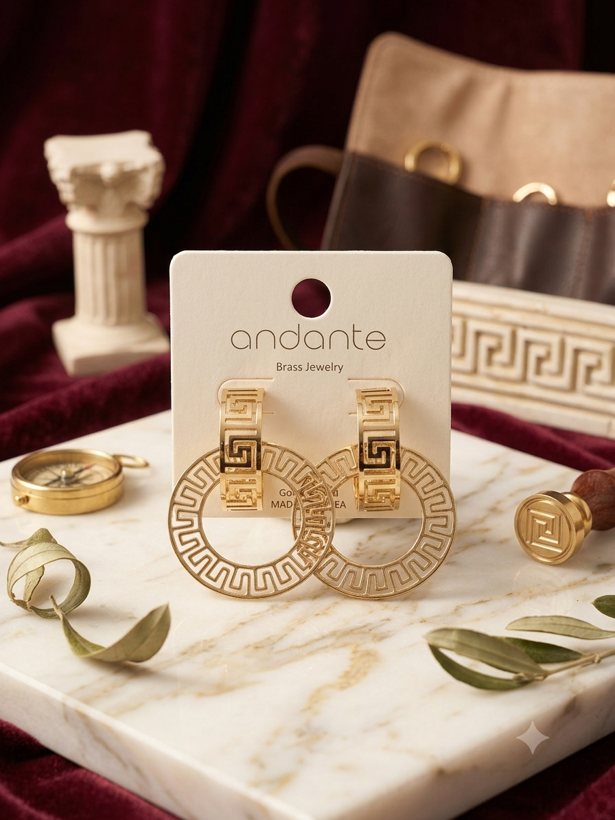Grecian Glamour" Geometric Gold Statement Hoops
