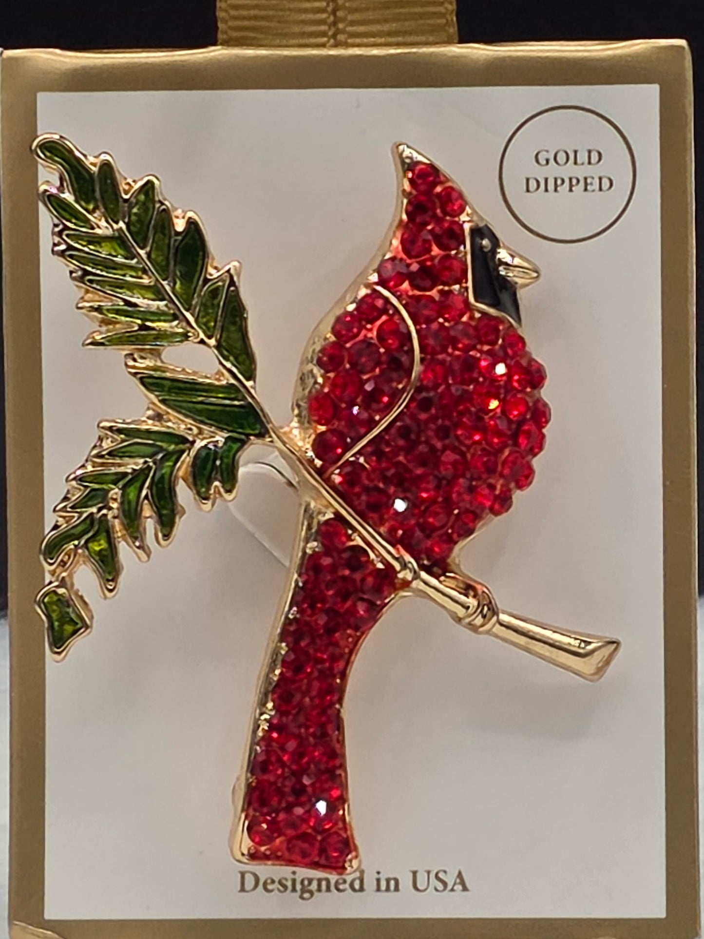 Crimson Royalty" Gold-Dipped Rhinestone Cardinal Brooch Pin