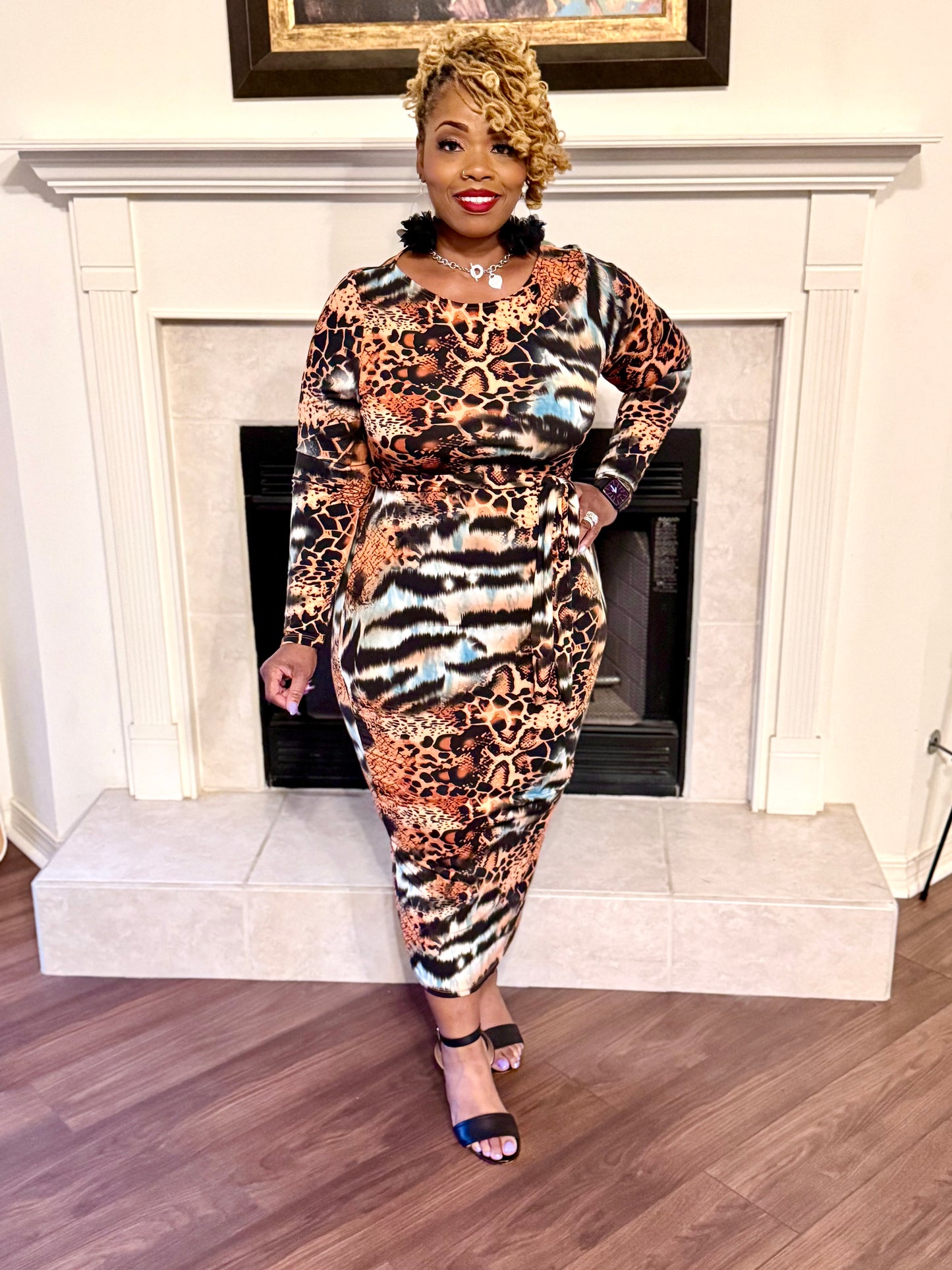 The "Wild Side" Mixed Animal Print Midi Dress
