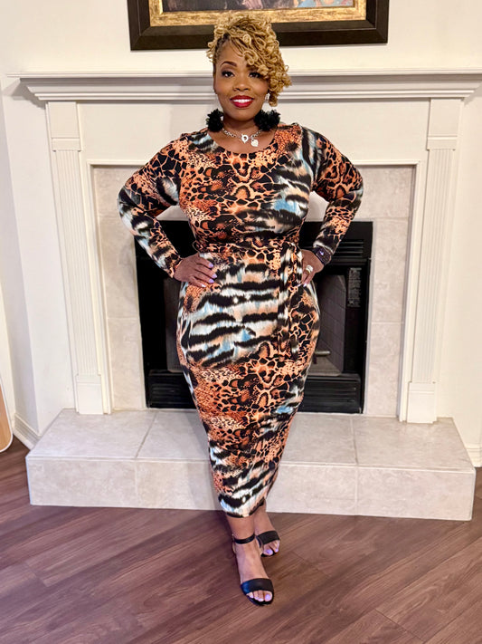 The "Wild Side" Mixed Animal Print Midi Dress