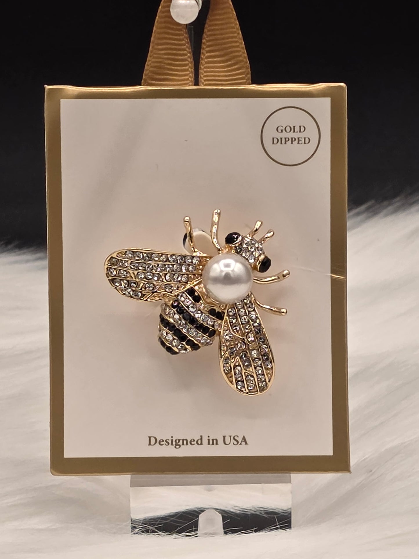 Queen Bee Gold-Dipped Pearl & Crystal Brooch