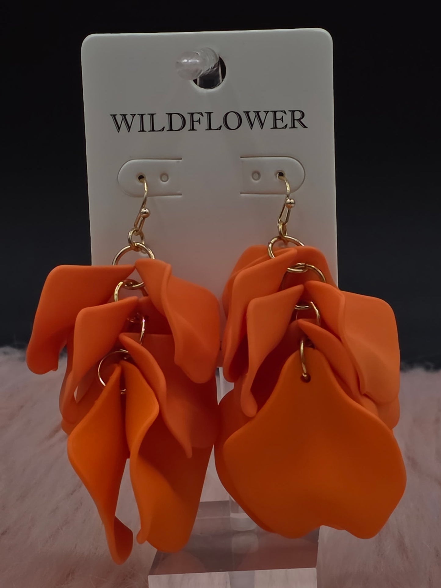 Orange Flower Petal Dangle Earrings