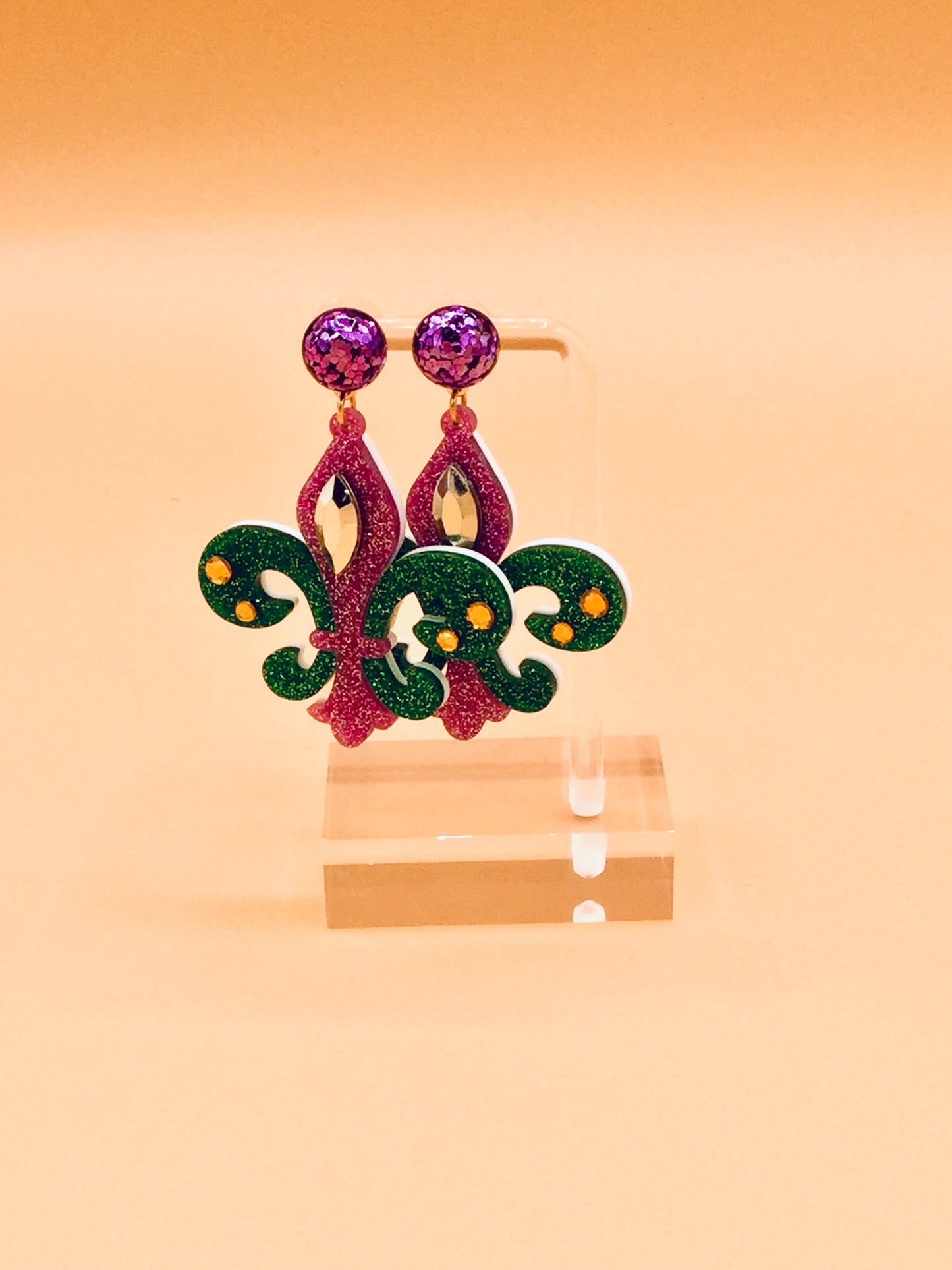 Glitter Fleur De Lis Mardi Gras Earrings