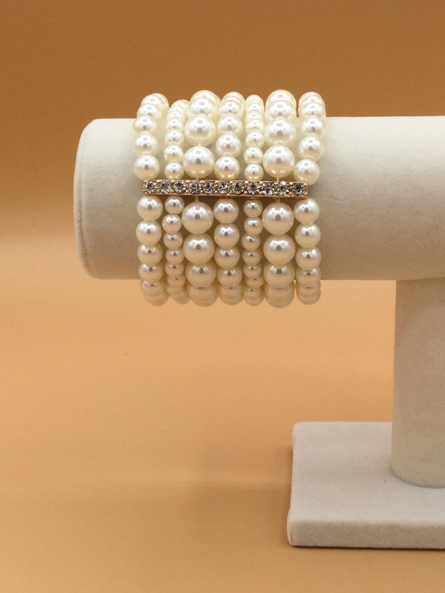 7 Row Pearl/2 Crystal Bar Bracelet