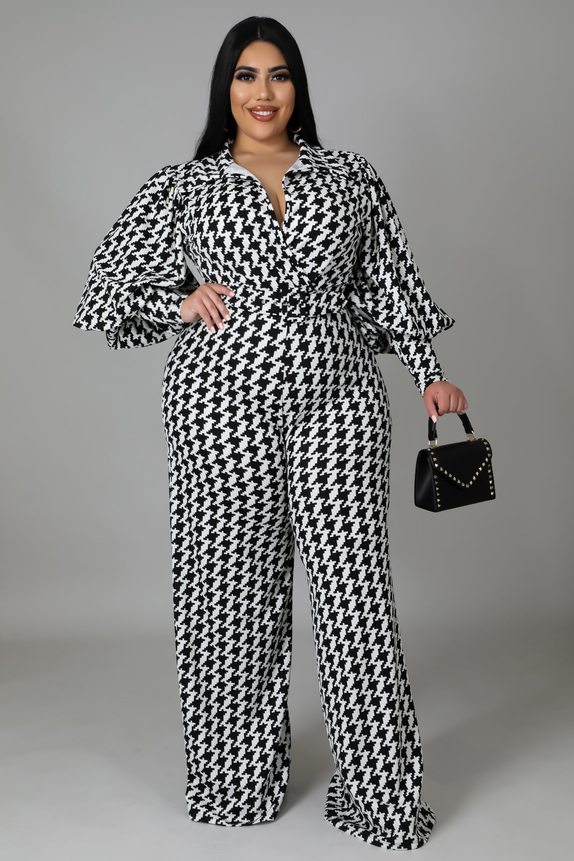 She's Fancy Checkerboard Long Sleeve Jumpsuit