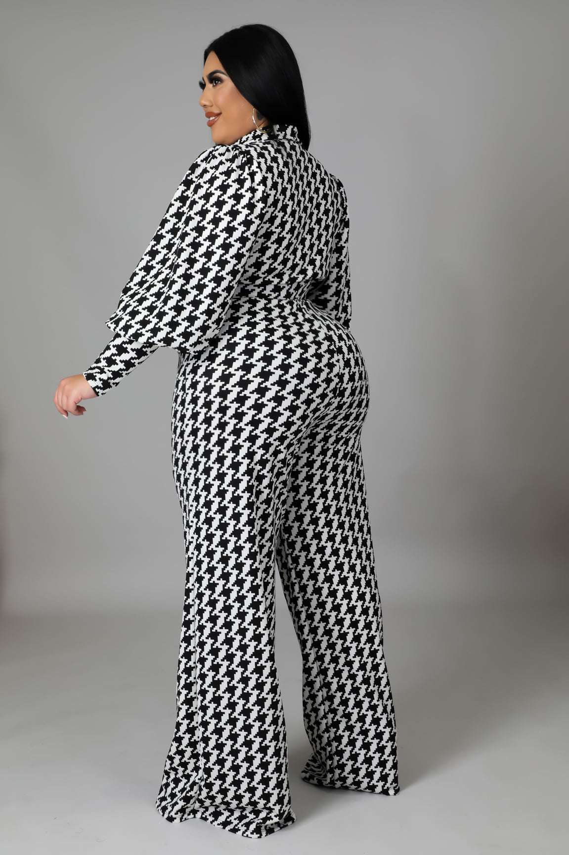 She's Fancy Checkerboard Long Sleeve Jumpsuit