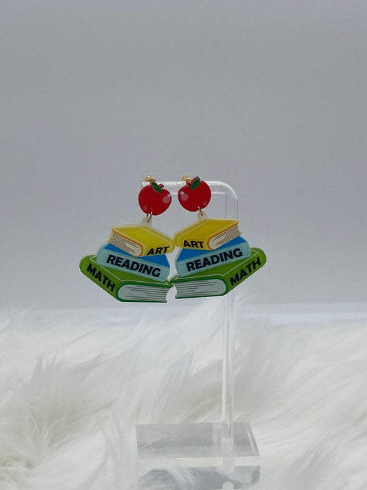 Glitter Book & Apple Acrylic Earrings