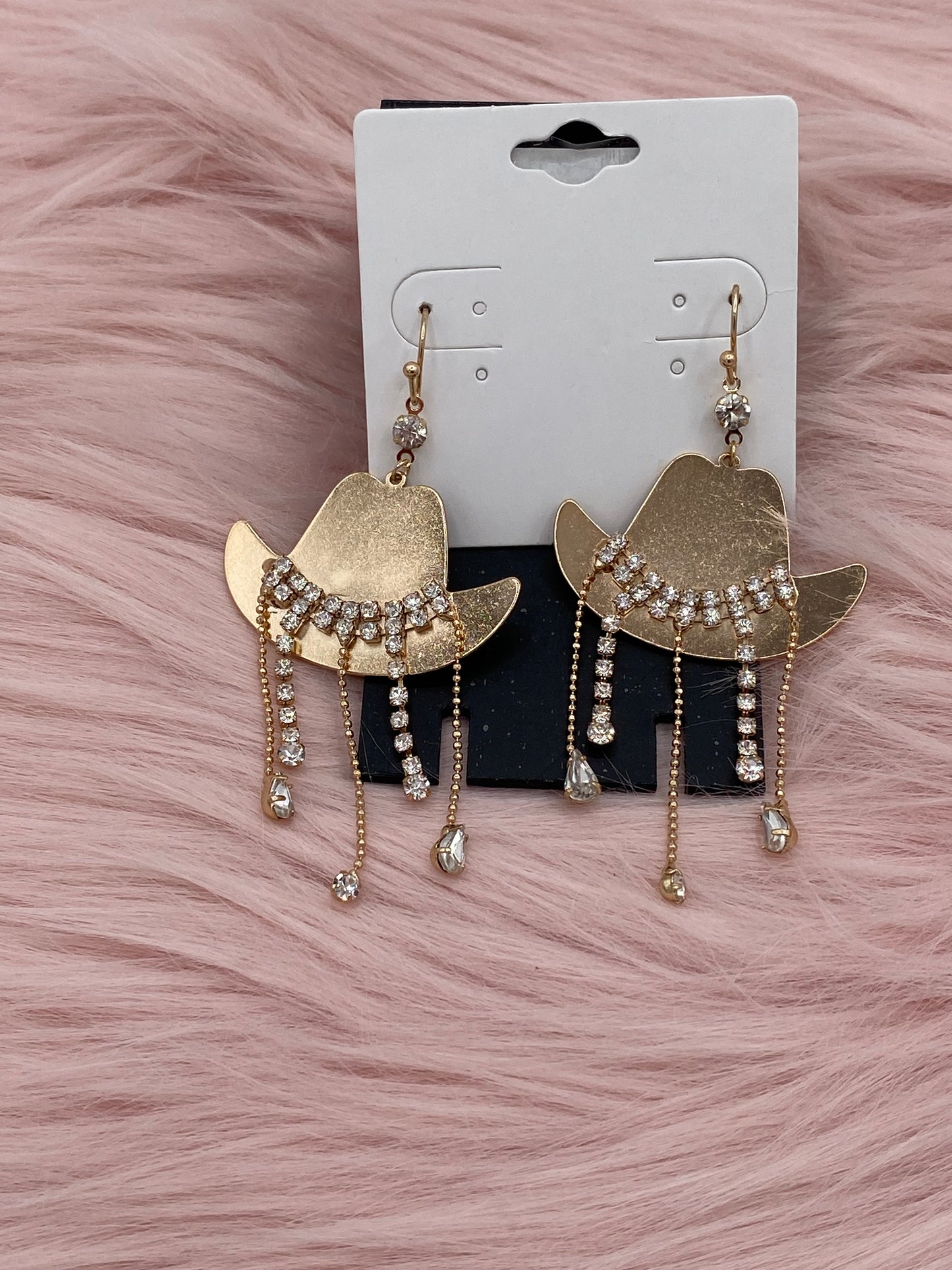 Cowgirl Hat Crystal Fringe Earrings