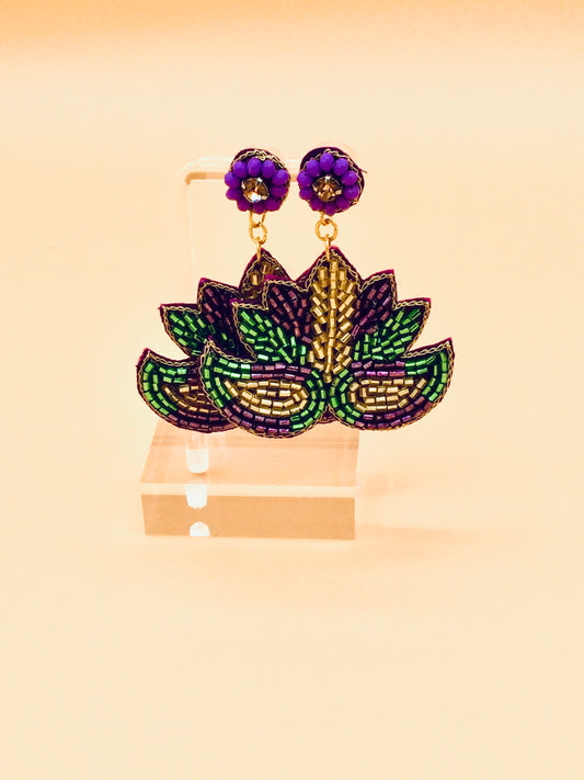 Mardi Gras Mask Beaded Earrings